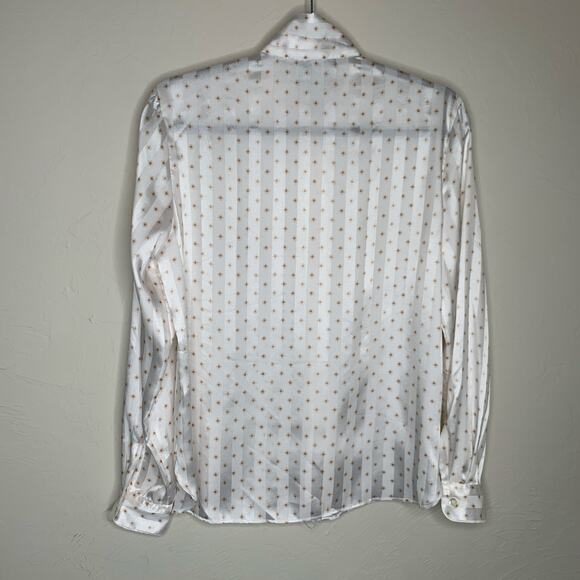 Vintage Evan Picone Blouse Cream with Small Squares Medallion Subtle Stripe Sz 8 - Picture 6 of 7